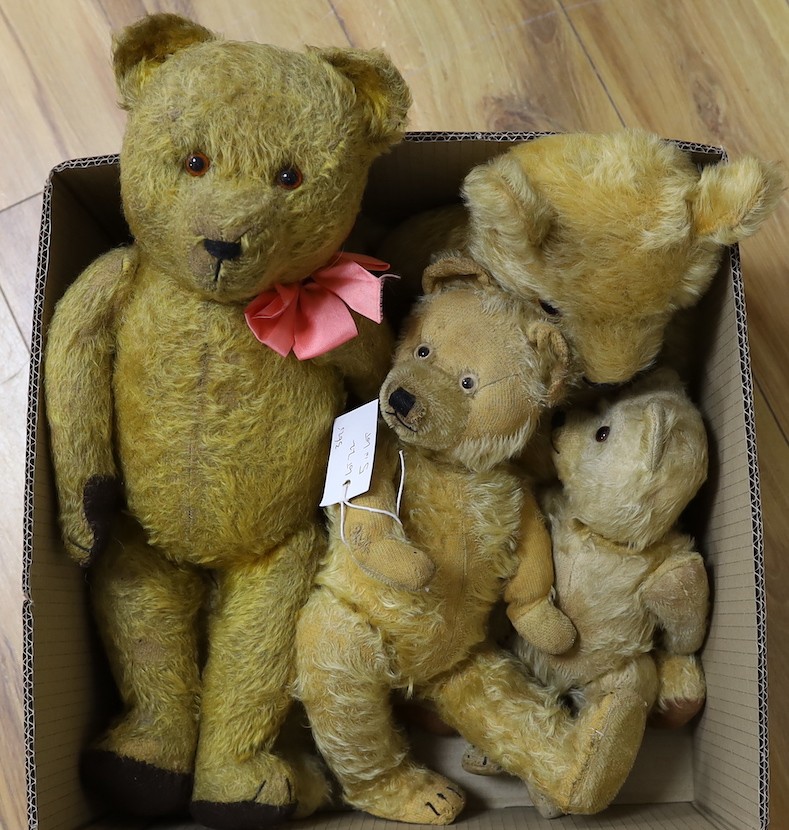 Five British Teddy Bears including Tingaling Bruin 1930's Bear and two others